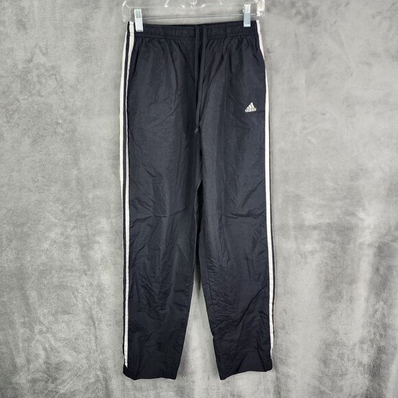Mens Vintage Adidas Black Nylon Track Pants Drawstring Windbreaker Size M - Picture 2 of 11